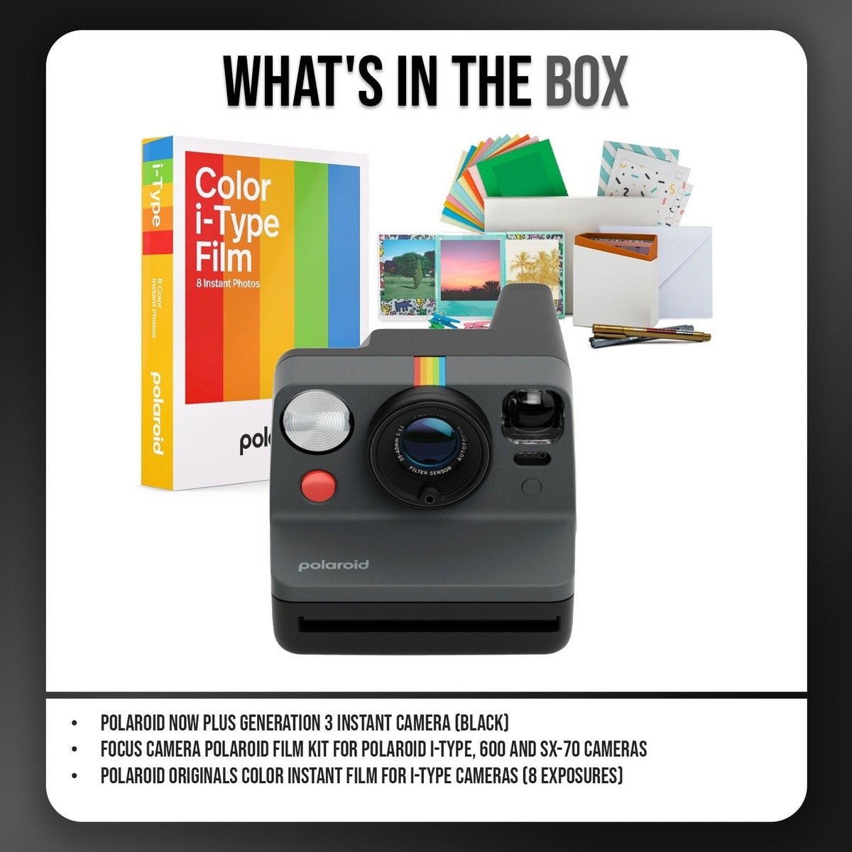 Polaroid Now Generation 3 Instant Camera with Film Kit and Color Instant Film (Black) Bundle