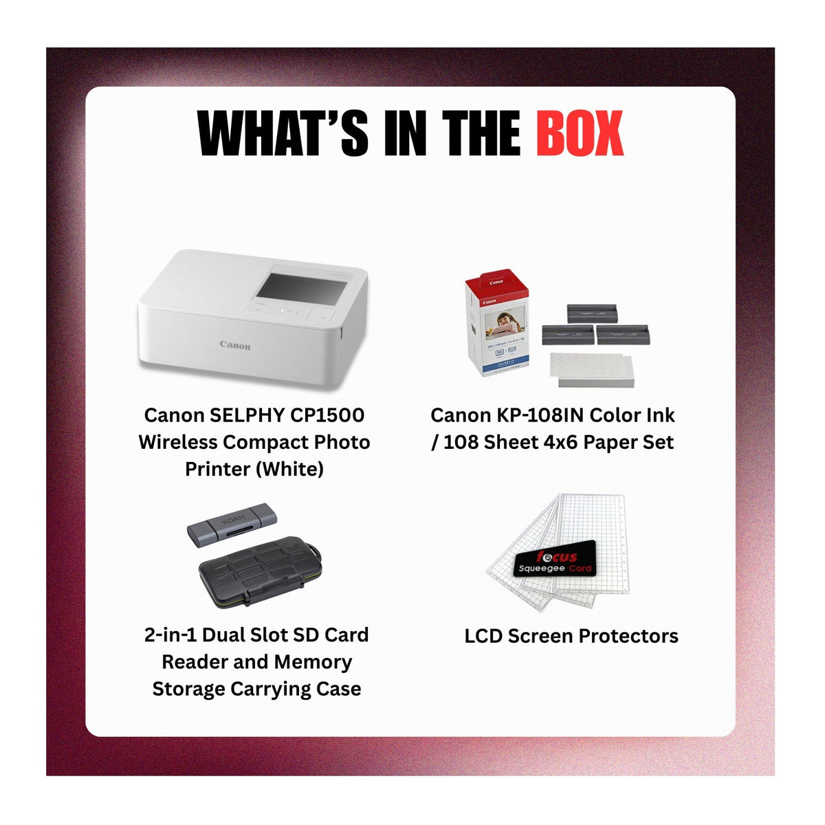 Canon Selphy CP1500 Wireless Compact Photo Printer (White) Bundle