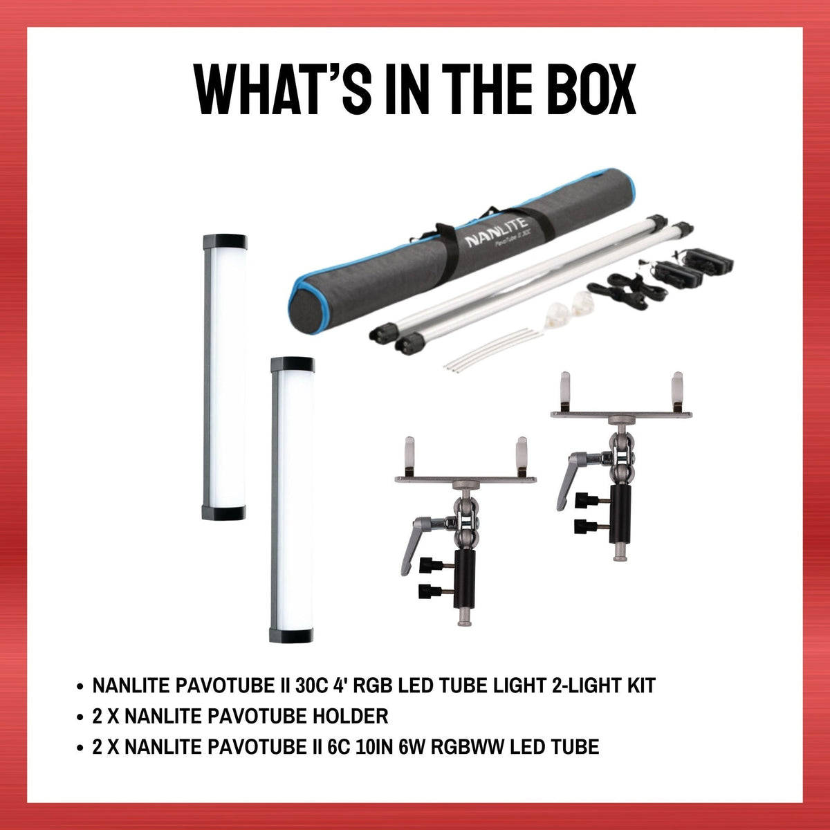 Nanlite PavoTube II 30C 4' RGB LED 2-Light Kit Bundle with Accessories