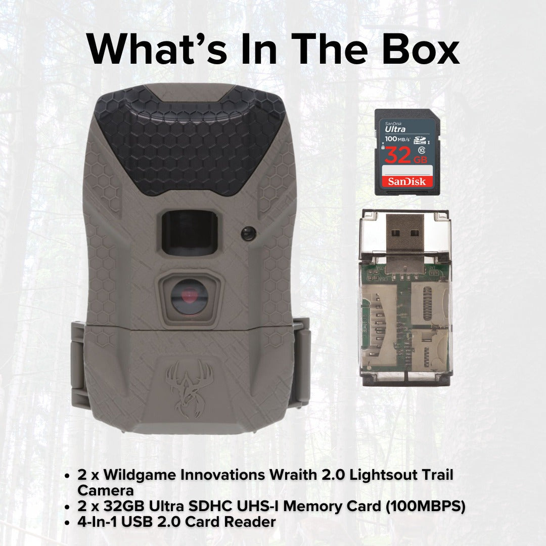 Wildgame Innovations Wraith 2.0 Lightsout Trail Camera with 40 Infrared LEDs (2-Pack) Bundle