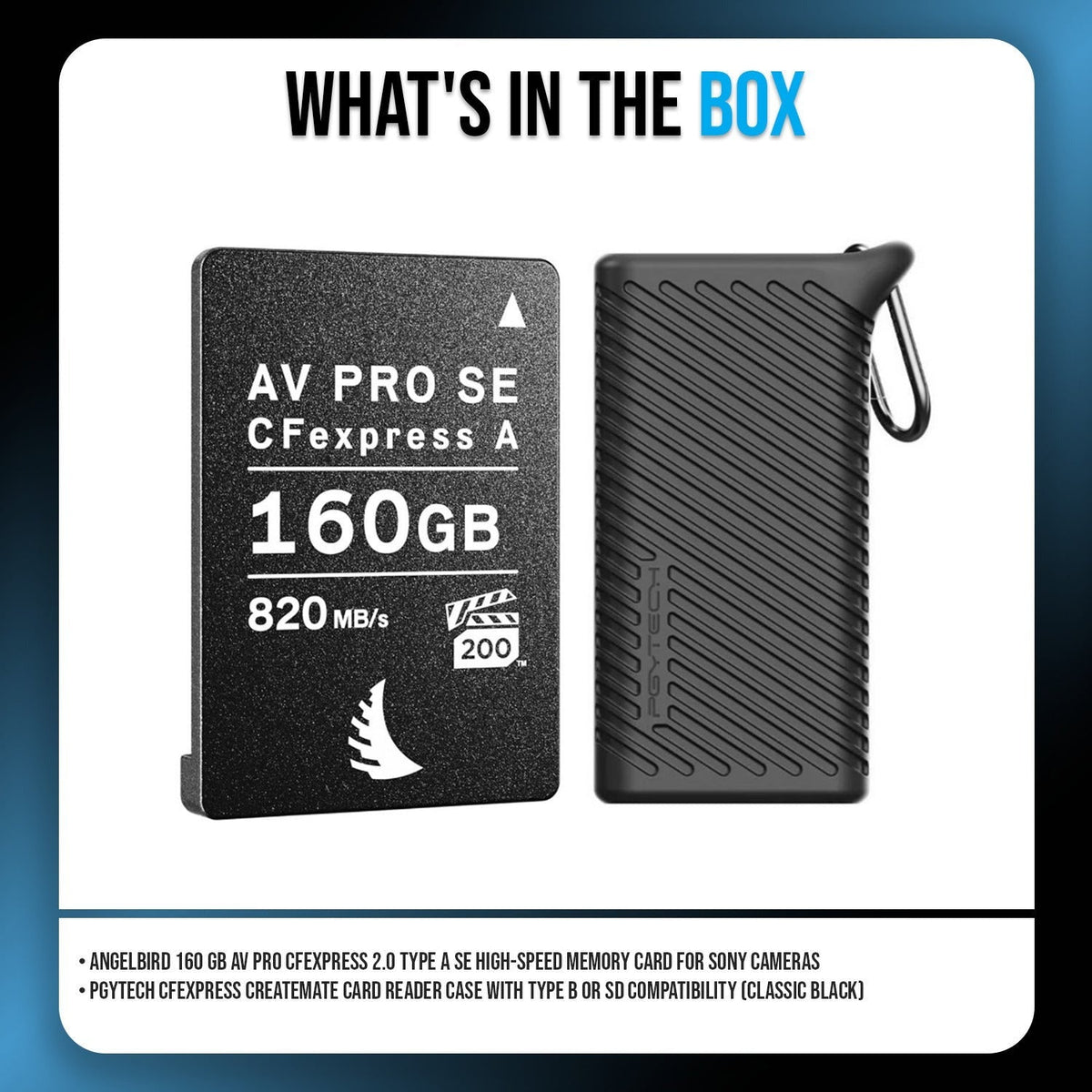Angelbird 160GB AV PRO CFexpress 2.0 Type A SE Memory Card with Card Reader/Case Type A/SD Bundle
