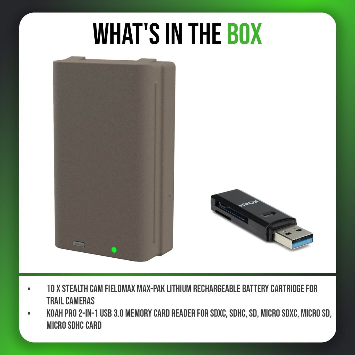 Stealth Cam FieldMax Lithium Battery Cartridge 10-Pack with Card Reader Bundle