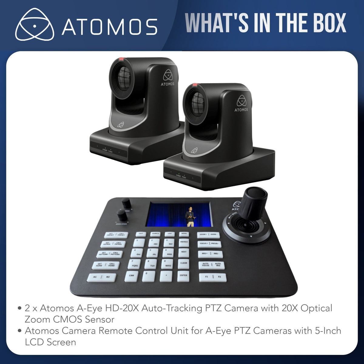 Atomos A-Eye HD-20X Auto-Tracking PTZ Camera 20X Optical Zoom CMOS Sensor Bundle