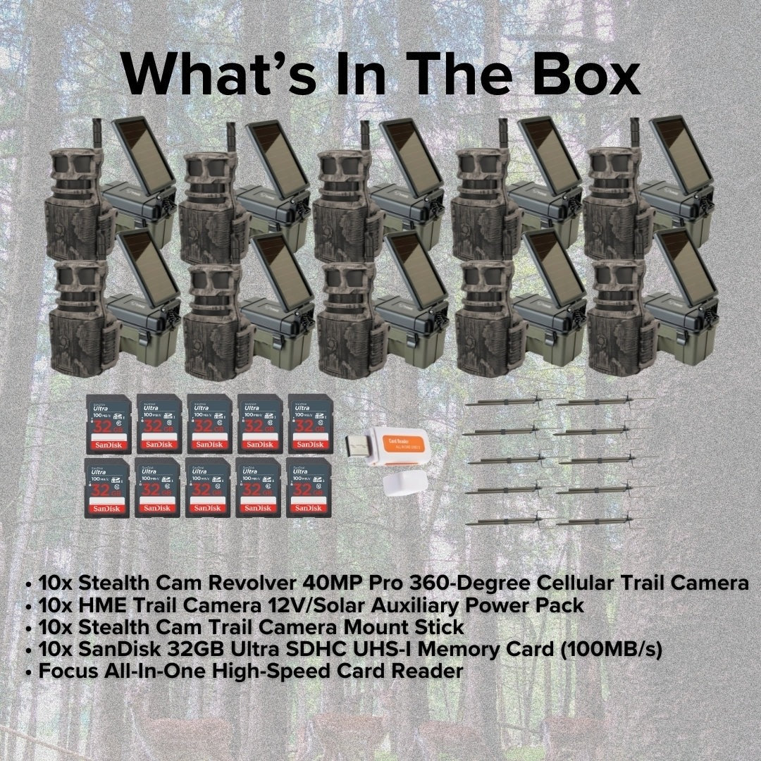 Stealth Cam Revolver 40MP Pro 360-Degree Cellular Trail Camera with Threaded Mount 10-Pack Bundle