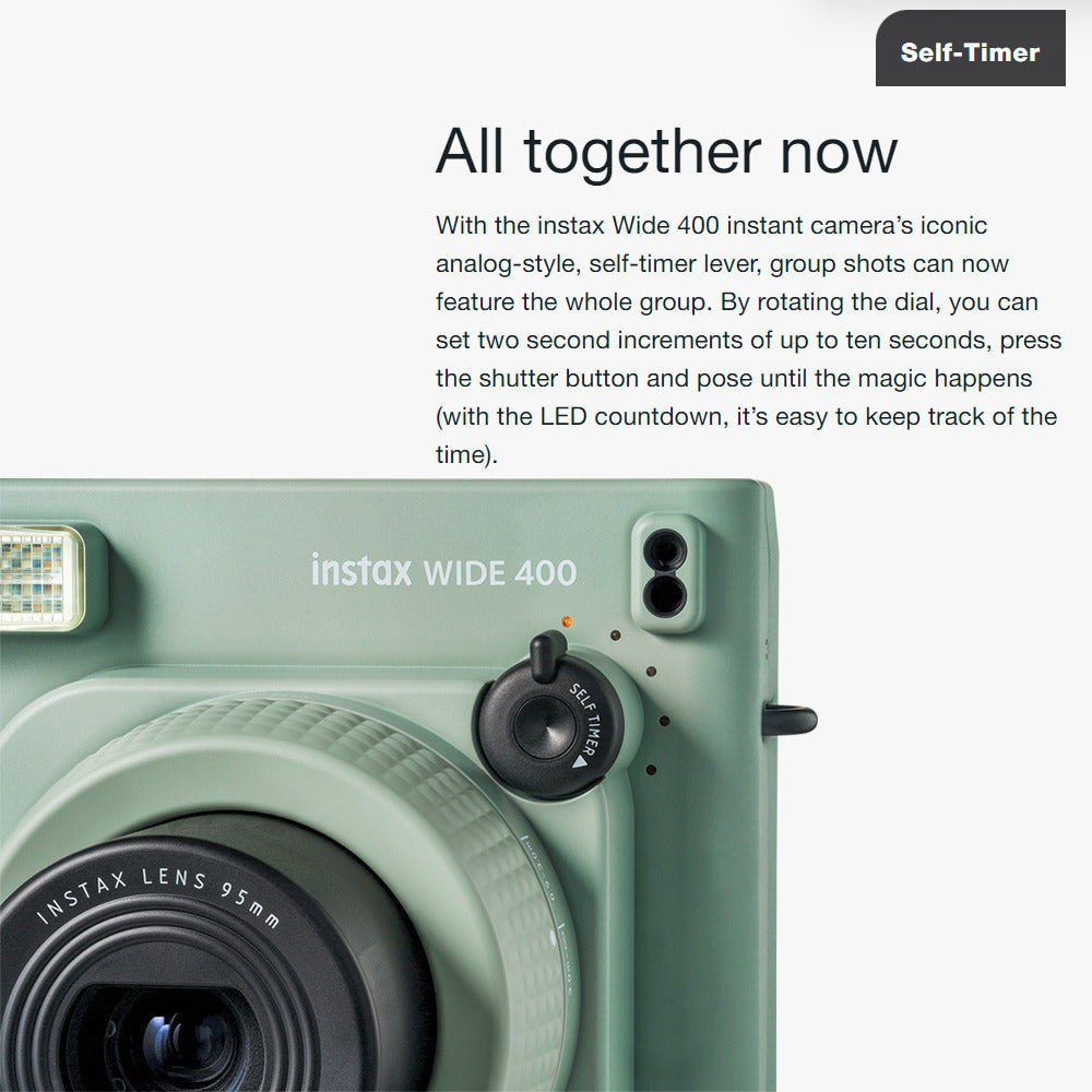 Fujifilm Instax Wide 400 Camera with Built-In Automatic Electronic Flash and Self-Timer (Green)