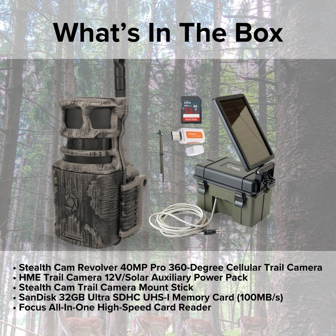 Stealth Cam Revolver 40MP Pro 360-Degree Cellular Trail Camera with 1/4-Inch Threaded Mount Bundle