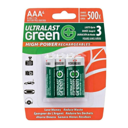 Ultralast Green High-Power 800mAh 1.2V NiMH Rechargeable AAA Battery for Digital Cameras (4-Pack)