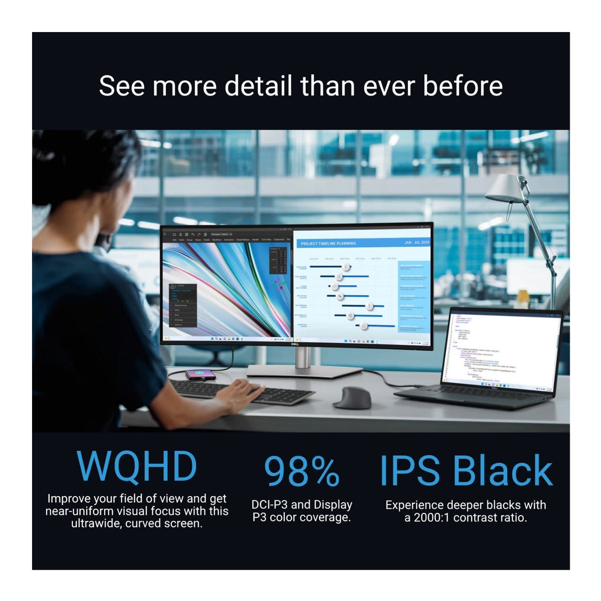 Dell UltraSharp U3425WE 34-In. UW-QHD 21:9 Curved LED Monitor 120Hz Thunderbolt 4 Hub (Black/Silver)