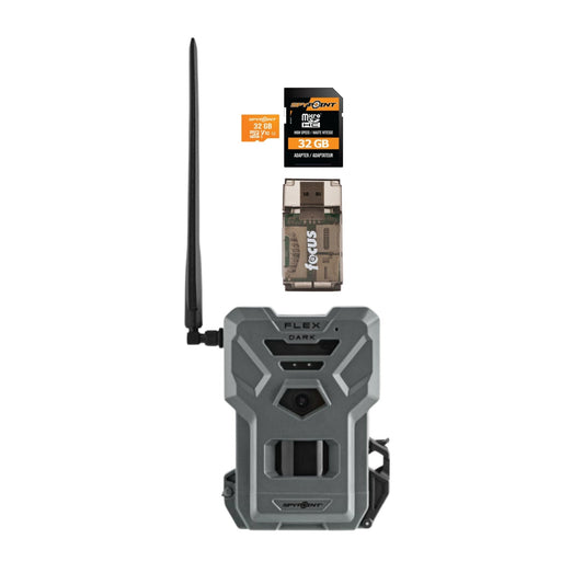 Spypoint FLEX DARK GPS Cellular Trail Camera No WiFi Needed 32GB Memory Card and Card Reader (Gray)
