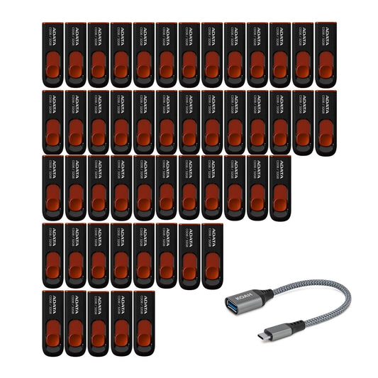 ADATA 32GB USB 2.0 Retractable Flash Drive (Red) (50-pack) with USB-C Adapter