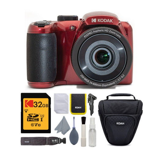Kodak PIXPRO AZ255 Astro Zoom 16MP Digital Camera (Red) Bundle with 32GB SD Card and Camera Case