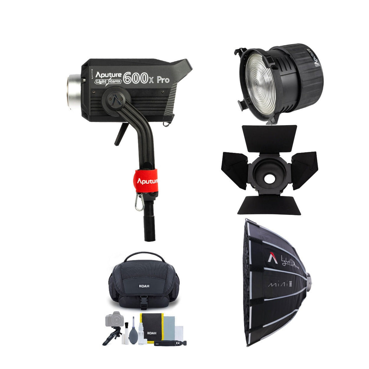 Aputure LS 600X Pro (V-Mount) with Dome, Fresnel, Barndoors and Camera System Gadget Bag