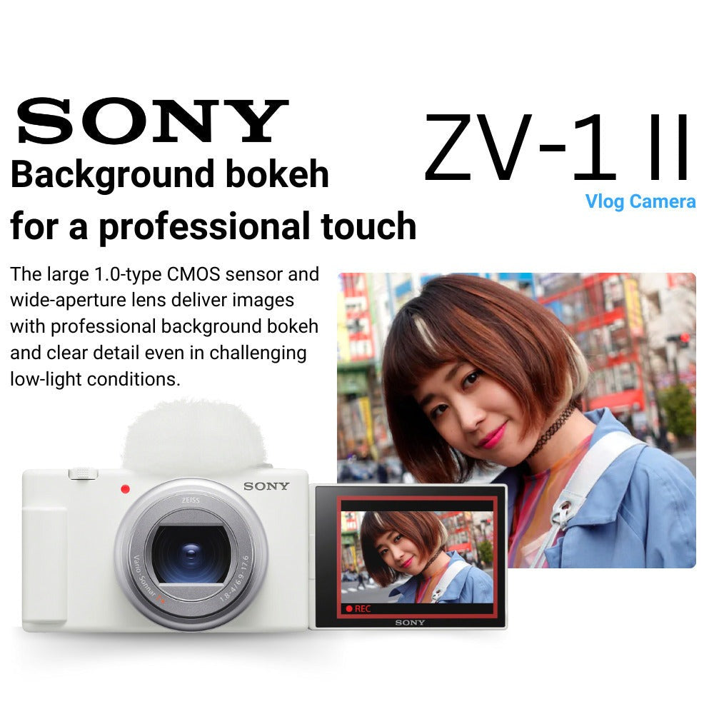 Sony ZV-1 II Vlog Camera for Content Creators and Vloggers (White) with Vlogger Accessory Kit Bundle
