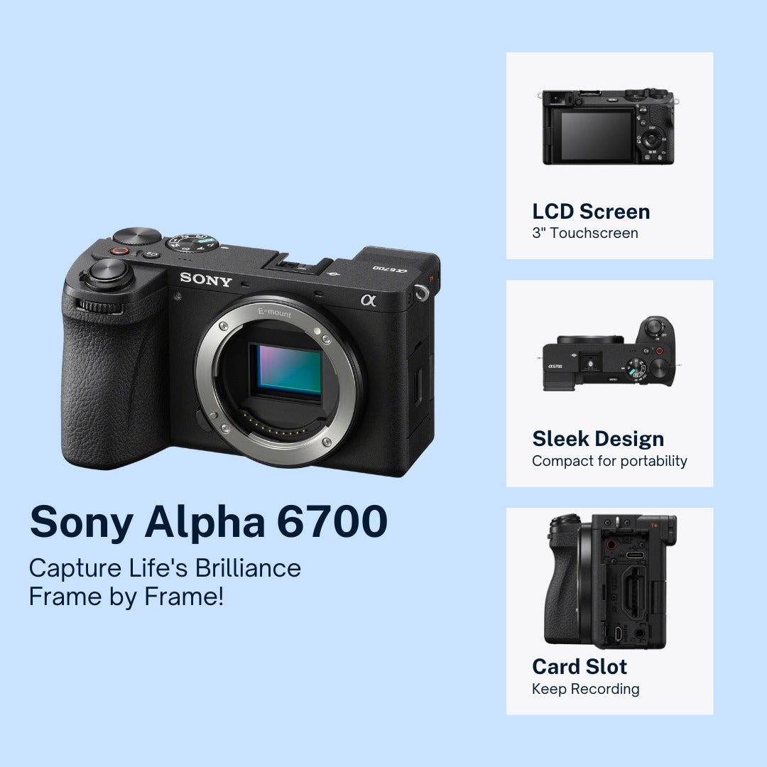 Sony Alpha 6700 APS-C Interchangeable Lens Hybrid Camera Body with Mug, SD Card and Essentials Kit
