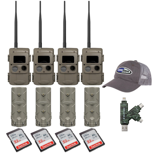 Cuddeback CuddeLink Wireless Trail Camera System with Power Banks, Memory Cards Bundle (4-Pack)