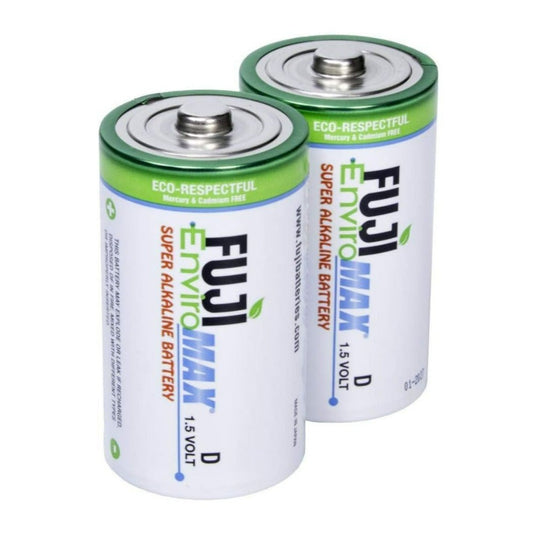 Fuji EnviroMAX D Super 1.5V 4100mAh Alkaline Battery for Clocks, Radios, and Smoke Detector (2-Pack)