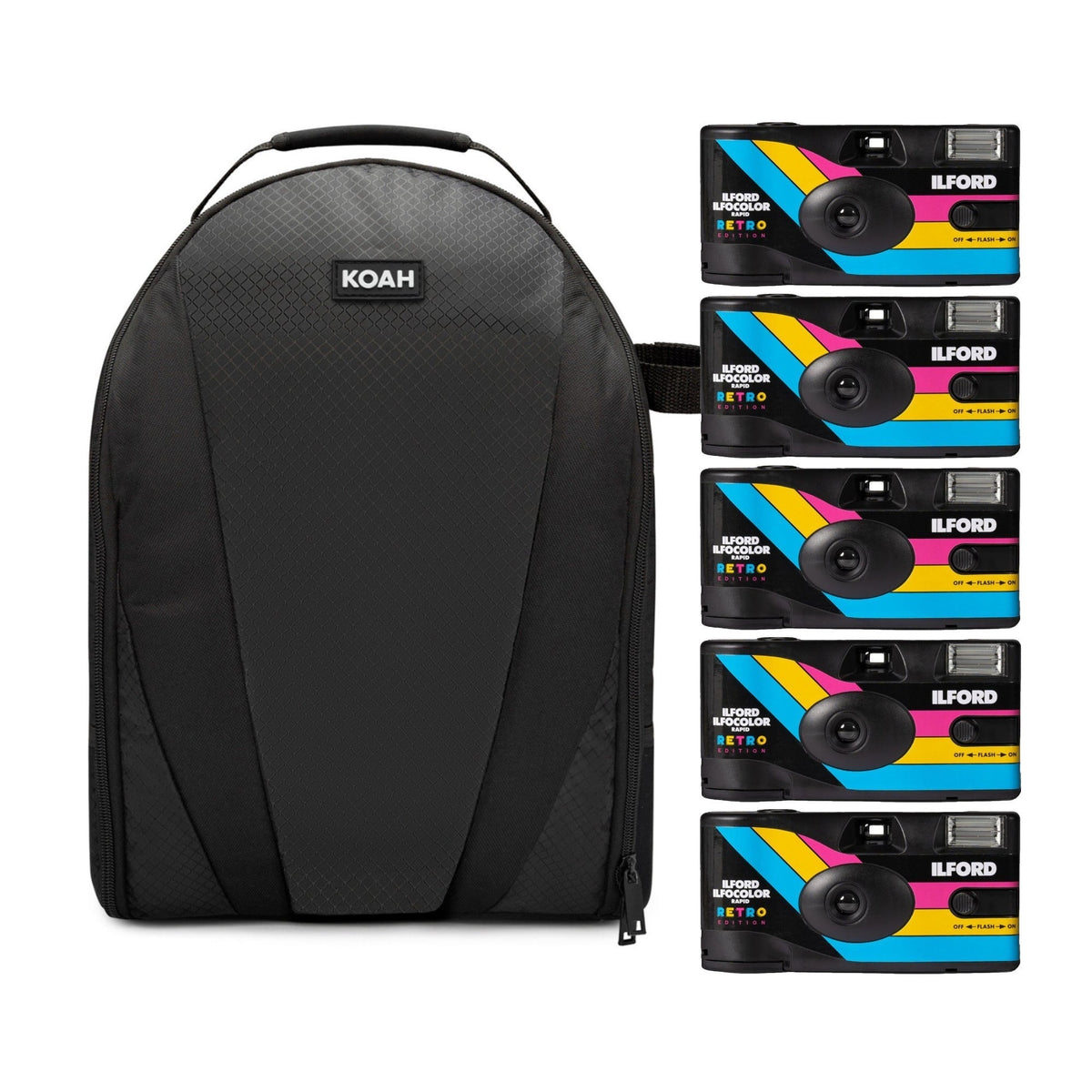 Ilford Ilfocolor Rapid Retro Single Use Camera with 31mm Optical Lens (Black, 5-Pack) Bundle