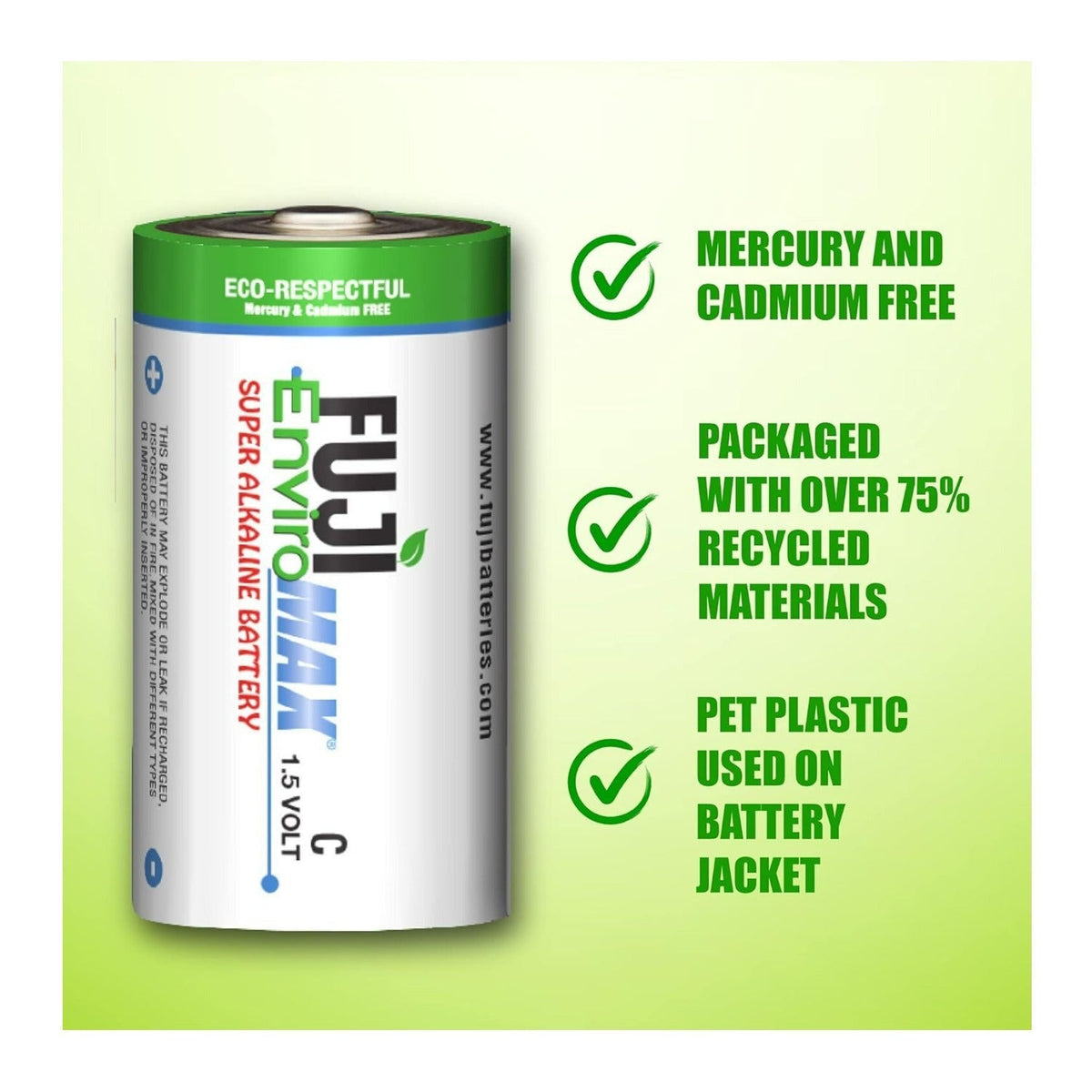 Fuji EnviroMAX C Super 1.5V 4200mAh Alkaline Battery for Clocks, Radios, and Smoke Detector (2-Pack)