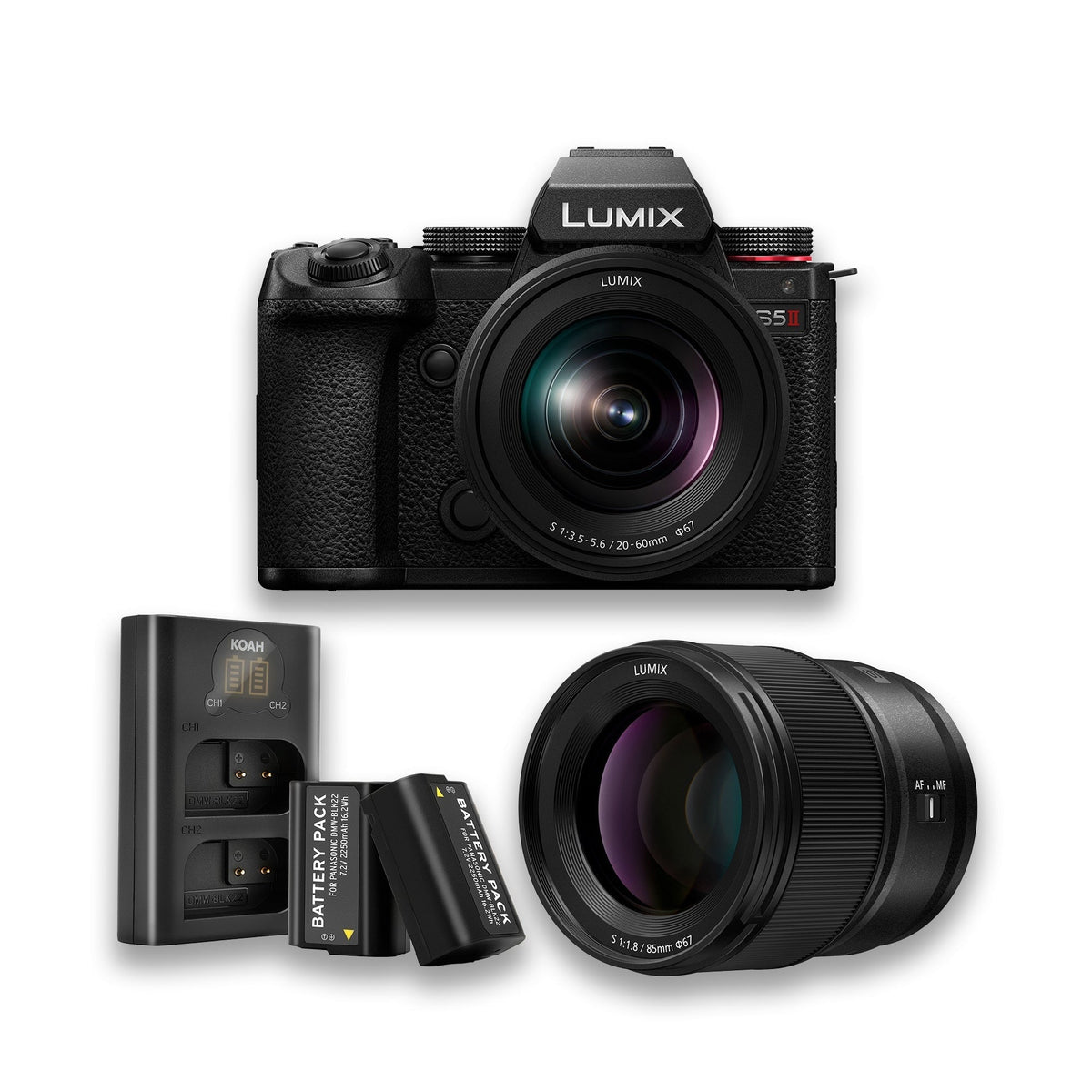 Panasonic LUMIX S5II Hybrid 24.2MP Mirrorless Camera with 20-60mm and 85mm Mirrorless Lens Bundle