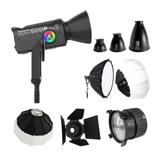 Aputure LS 600C Pro II RGB LED Monolight (A-Mount) with Light Dome 150, Fresnel, and Barndoor Bundle