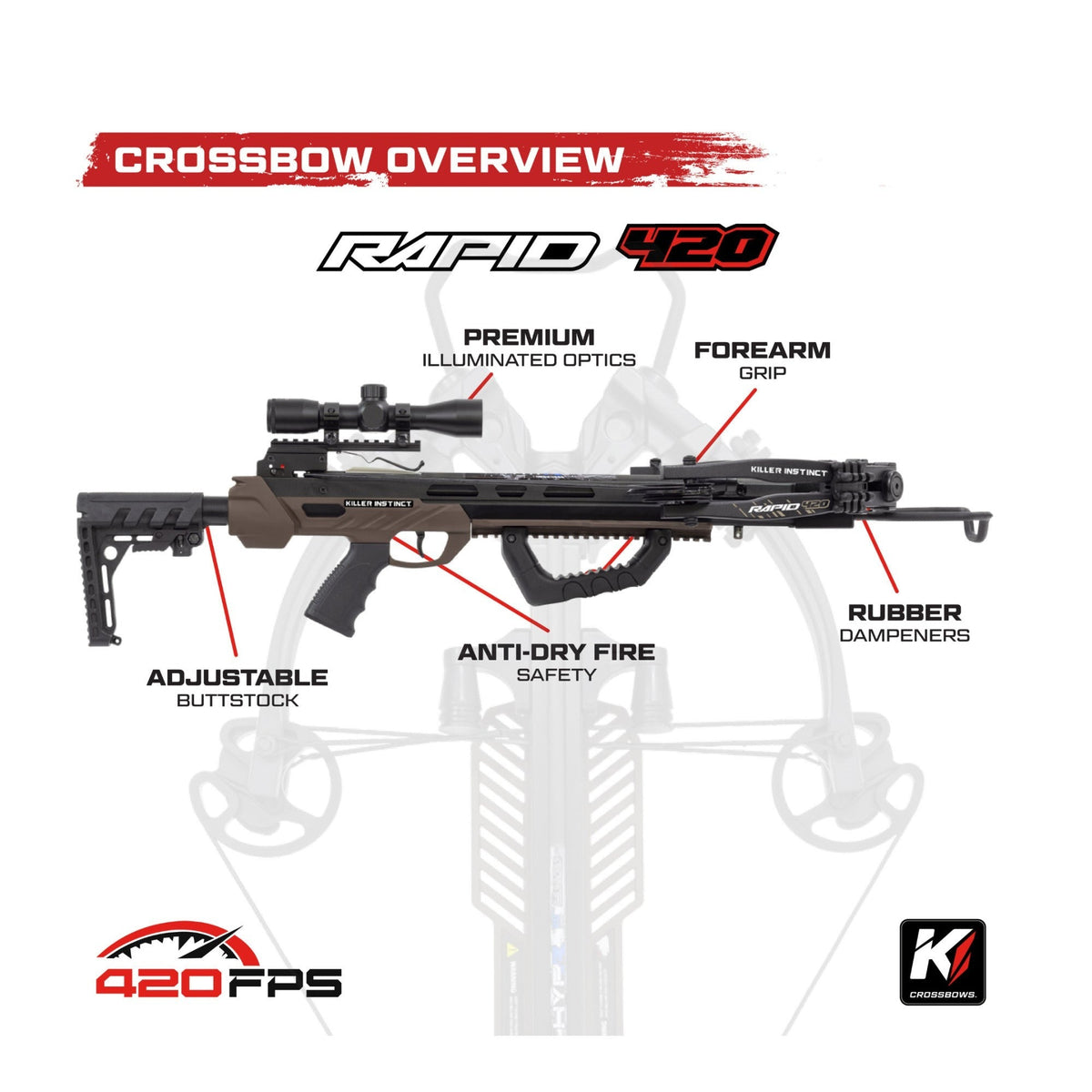 Killer Instinct Rapid 420 Crossbow Kit with Case and Broadheads Bundle