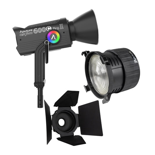 Aputure LS 600C Pro II RGB LED Monolight (A-Mount) with Aputure F10 Fresnel and F10 Barndoors Bundle
